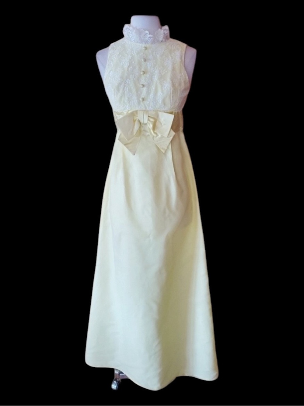 1950s/60s Unlabeled Yellow & White Lace‎ Prom Dress